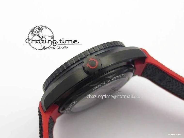 1225 SoftTouch Planet Ocean GMT 45mm DLC Red JHF Best Edition Black Dial On Rubber Strap A 8200